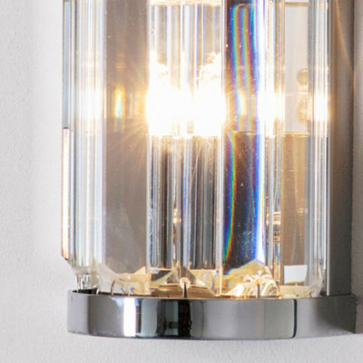 2 PACK IP44 Bathroom Wall Light Chrome & Crystal Round Glass Modern Jewel Lamp