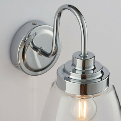2 PACK IP44 Bathroom Wall Light Chrome & Domed Clear Glass Curved Arm Oval Lamp