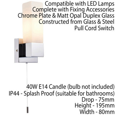 2 PACK IP44 Bathroom Wall Light Chrome & Frosted Glass Modern Rectangle Fitting