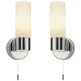 2 PACK IP44 Bathroom Wall Light Chrome & Frosted Glass Shade Modern Lamp Fitting