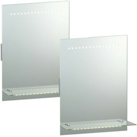 2 PACK IP44 LED Bathroom Mirror 50cm x 39cm Vanity Light Shelf & Shaver Socket