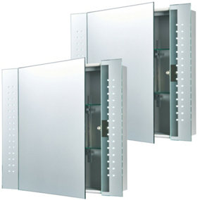 2 PACK IP44 LED Bathroom Mirror 60cm x 65cm Cabinet Light IR Switch & Shaver