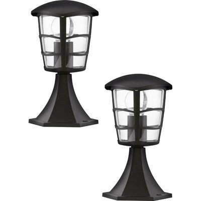 2 Pack IP44 Outdoor Black Aluminium Lanterns - 60W E27 Post Lights for Modern Pathways