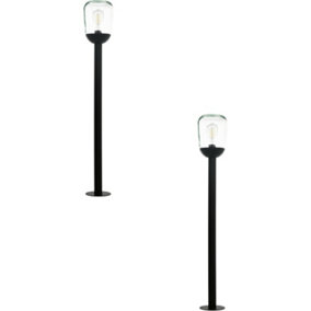 2 PACK IP44 Outdoor Bollard Light Black Aluminium & Glass 60W E27 Lamp Post