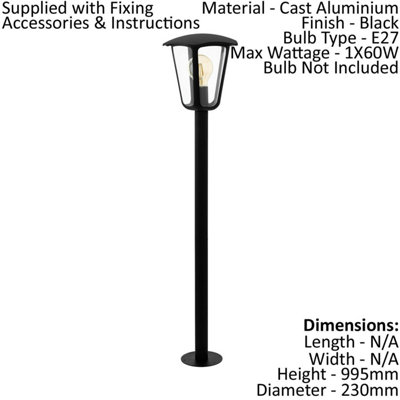 2 PACK IP44 Outdoor Bollard Light Black Aluminium Lantern 60W E27 Lamp Post