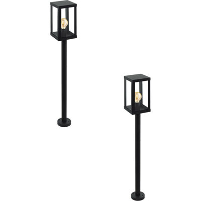 2 PACK IP44 Outdoor Bollard Light Black Zinc Plated Steel 1x 60W E27 Post