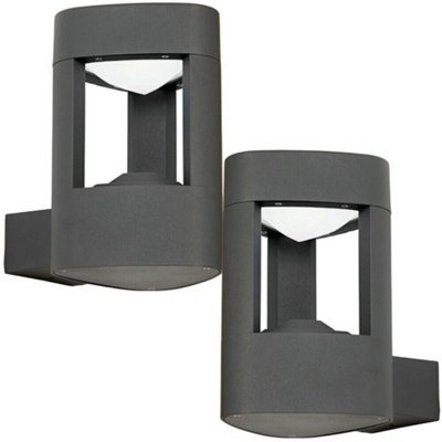 2 PACK IP44 Outdoor LED Lamp Textured Grey Triangle Wall Light Porch