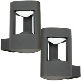 2 PACK IP44 Outdoor LED Lamp Textured Grey Triangle Wall Light Porch Door Open