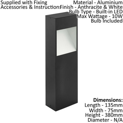 2 PACK IP44 Outdoor Pedestal Light Anthracite & White Square Post 10W LED