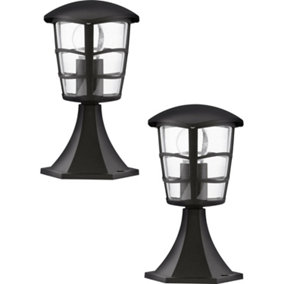2 PACK IP44 Outdoor Pedestal Light Black Aluminium Lantern 60W E27 Wall Post