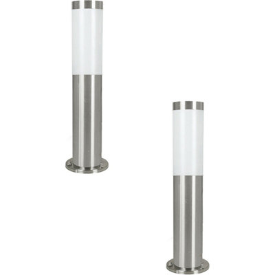 2 Pack IP44 Outdoor Stainless Steel Bollard Lights - 12W E27 Driveway Posts