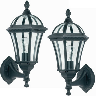 2 PACK IP44 Outdoor Wall Lamp Matt Black & Glass Traditional Lantern ...