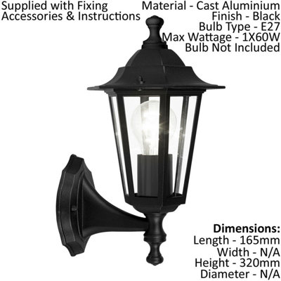 2 PACK IP44 Outdoor Wall Light Black Aluminium Lantern 1x 60W E27 Porch Lamp