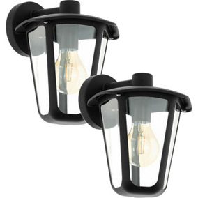 2 PACK IP44 Outdoor Wall Light Black Glass Lantern 60W E27 Porch Lamp Down