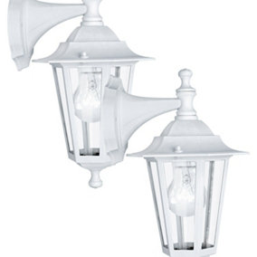 2 PACK IP44 Outdoor Wall Light White Aluminium Lantern 1x 60W E27 Porch Lamp