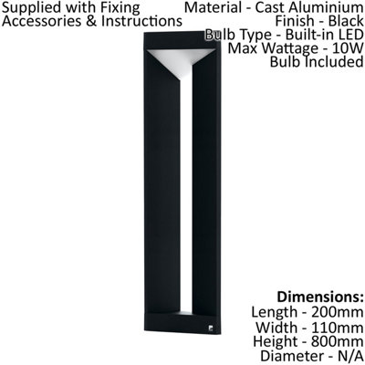 2 PACK IP54 Outdoor Bollard Light Modern Black Aluminium 10W LED Lamp Post