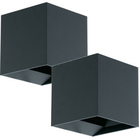 2 PACK IP54 Outdoor Wall Light Anthracite Aluminium Box 3.3W LED Lamp