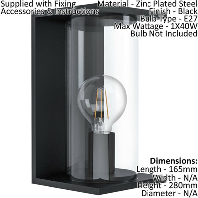 2 PACK IP54 Outdoor Wall Light Black Round Glass Lantern 40W E27 Porch Lamp