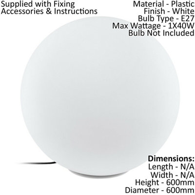 2 PACK IP65 Outdoor Garden Ball Light White Plastic 1x 40W E27 600mm Globe