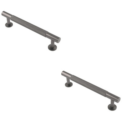 2 PACK - Knurled Bar Door Pull Handle 158 x 13mm 128mm Fixing Centres Anthracite Grey