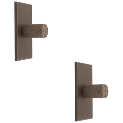 2 PACK - Knurled Cylinder Cabinet Door Knob & Matching Backplate Antique Brass 76 x 40mm