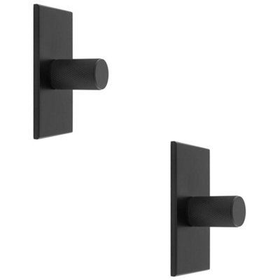 2 PACK - Knurled Cylinder Cabinet Door Knob & Matching Backplate - Matt Black 76 x 40mm