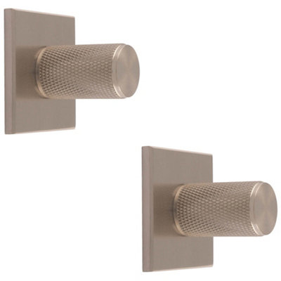 2 PACK - Knurled Cylinder Cabinet Door Knob & Matching Backplate - Satin Nickel 40 x 40mm