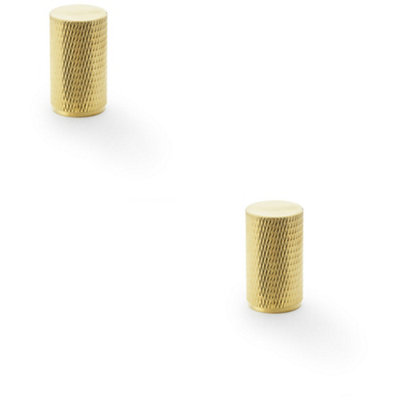 2 PACK - Knurled Cylinder Cupboard Door Knob - 20mm x 35mm - Satin Brass Pull Handle