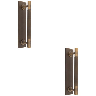 2 PACK - Knurled Drawer Bar Pull Handle & Matching Backplate - Antique Brass 168 x 40mm