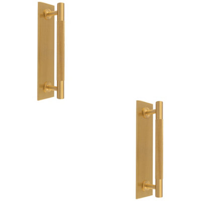 2 PACK - Knurled Drawer Bar Pull Handle & Matching Backplate - Satin Brass 168 x 40mm