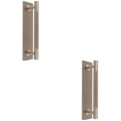 2 PACK - Knurled Drawer Bar Pull Handle & Matching Backplate - Satin Nickel 200 x 40mm