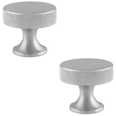 2 PACK - Knurled Flared Stem Cabinet Door Knob - 38mm Satin Chrome Cupboard Pull Handle