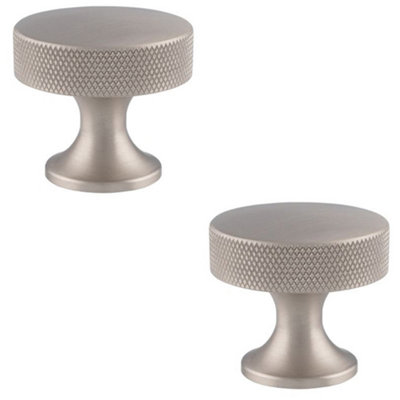 2 PACK - Knurled Flared Stem Cabinet Door Knob - 38mm Satin Nickel Cupboard Pull Handle