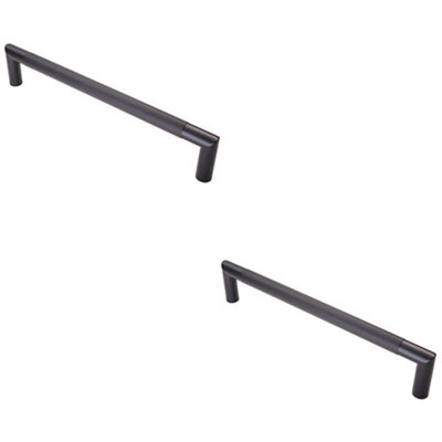 2 PACK - Knurled Mitred Door Pull Handle 320 x 20mm 300mm Fixing Centres Matt Black