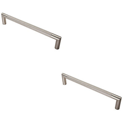 2 PACK - Knurled Mitred Door Pull Handle 320 x 20mm 300mm Fixing Centres Satin Steel