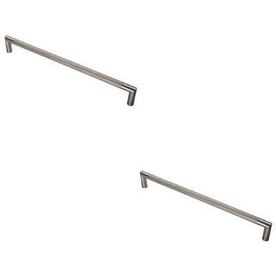 2 PACK - Knurled Mitred Door Pull Handle 470 x 20mm 450mm Fixing Centres Satin Steel