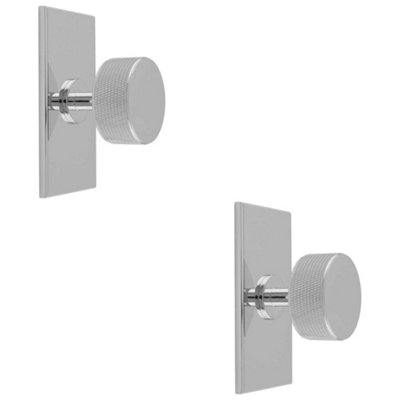 2 PACK - Knurled Radio Cabinet Door Knob & Matching Backplate - Polished Chrome 76 x 40mm