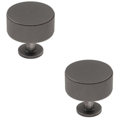 2 PACK - Knurled Radio Cupboard Door Knob - 35mm Diameter Anthracite Grey Cabinet Handle