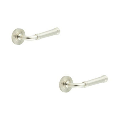 2 PACK Knurled Rose Satin Nickel Door Handle for Stylish Interiors - Solid Brass Interior Handle
