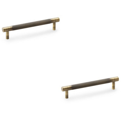 2 PACK - Knurled T Bar Door Pull Handle - Antique Brass - 128mm Centres Premium Drawer