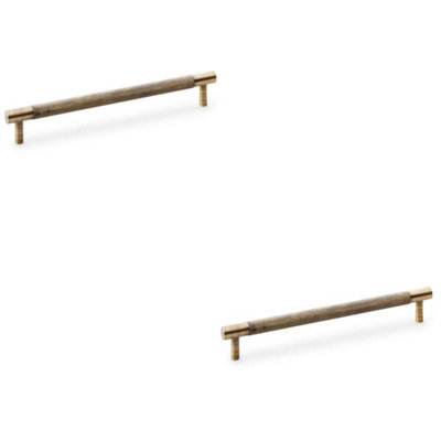 2 PACK - Knurled T Bar Door Pull Handle - Antique Brass - 192mm Centres Premium Drawer