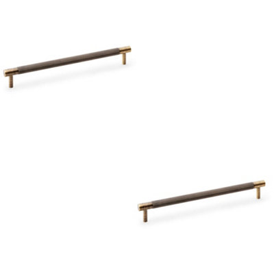2 PACK - Knurled T Bar Door Pull Handle - Antique Brass - 224mm Centres Premium Drawer