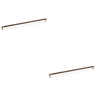 2 PACK - Knurled T Bar Door Pull Handle - Antique Brass - 448mm Centres Premium Drawer