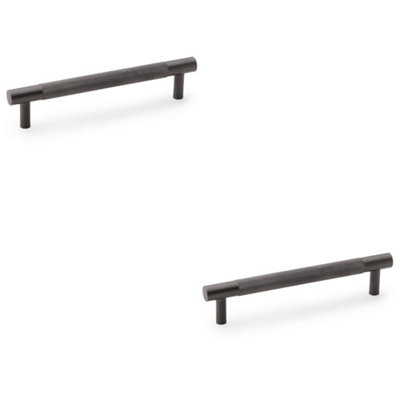 2 PACK - Knurled T Bar Door Pull Handle - Dark Bronze - 128mm Centres Premium Drawer