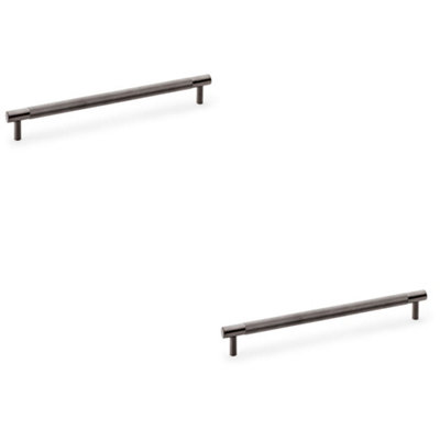 2 PACK - Knurled T Bar Door Pull Handle - Dark Bronze - 224mm Centres Premium Drawer