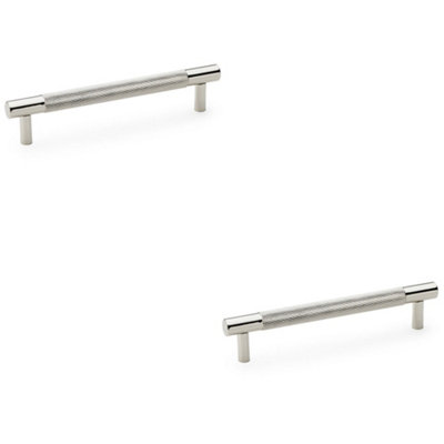 2 PACK - Knurled T Bar Door Pull Handle - Polished Nickel - 128mm Centres Premium Drawer