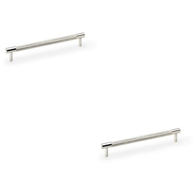 2 PACK - Knurled T Bar Door Pull Handle - Polished Nickel - 192mm Centres Premium Drawer