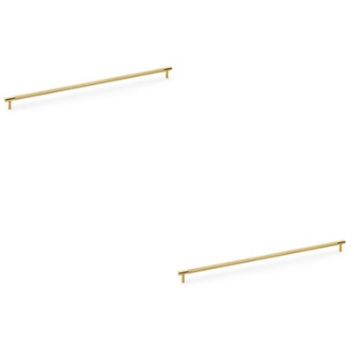 2 PACK - Knurled T Bar Door Pull Handle - Satin Brass - 448mm Centres Premium Drawer