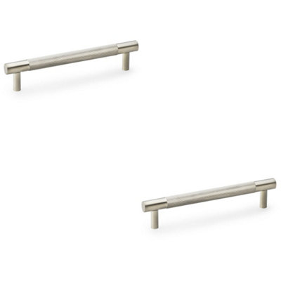 2 PACK - Knurled T Bar Door Pull Handle - Satin Nickel - 128mm Centres Premium Drawer