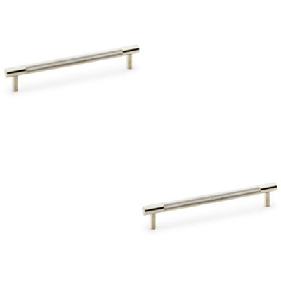 2 PACK - Knurled T Bar Door Pull Handle - Satin Nickel - 160mm Centres Premium Drawer
